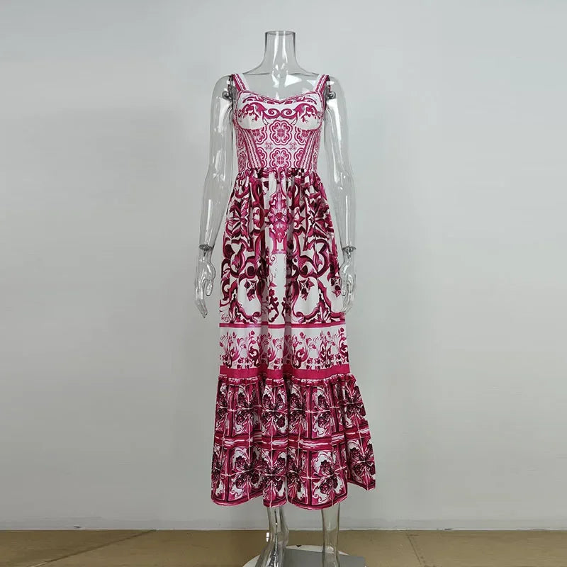 Robe d'été plissée pour femmes, Sexy, col en V, taille haute, mode, imprimé Floral, sans manches, robe de vacances, nouvelle collection