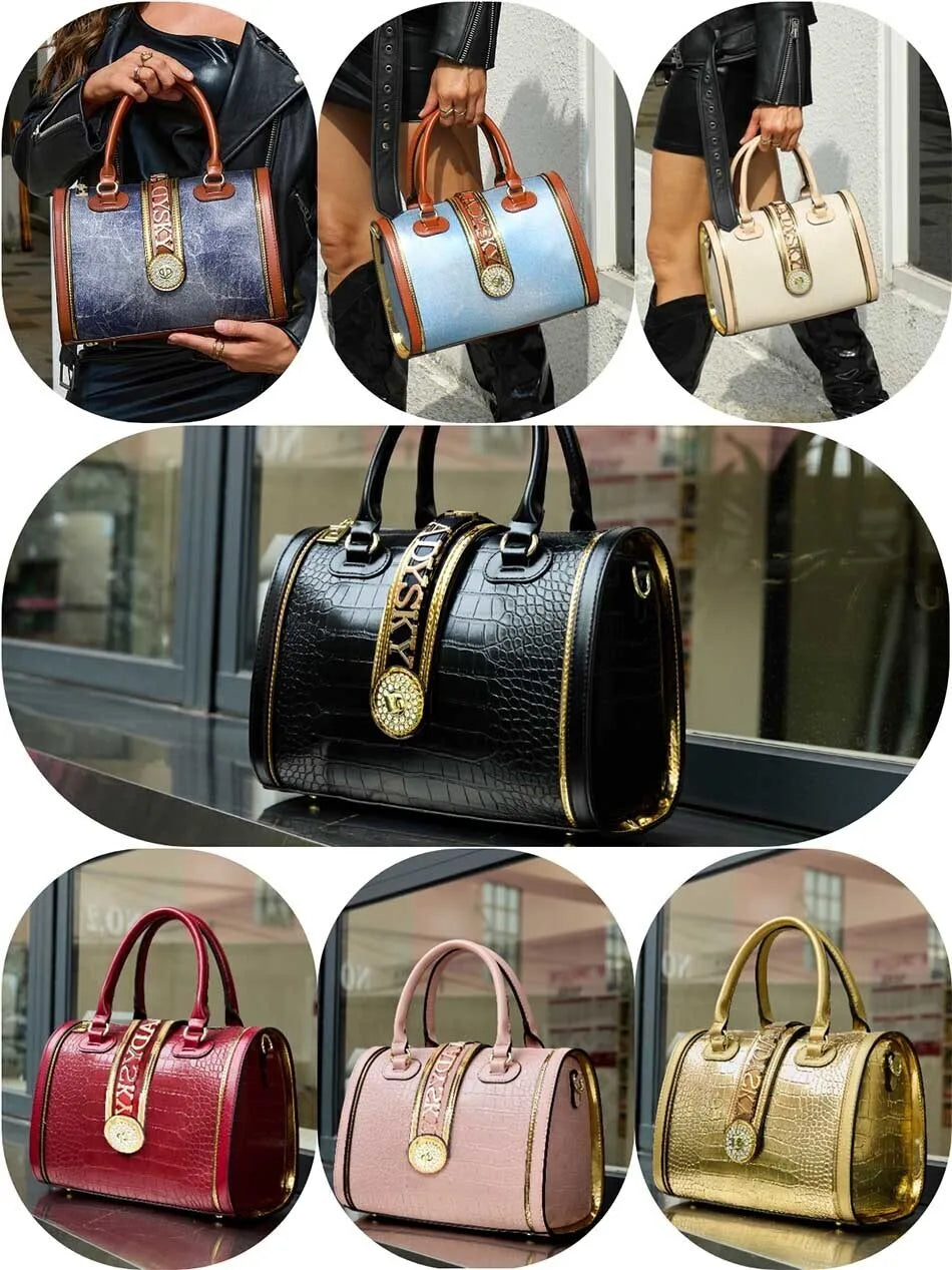 Sac à bandoulière classique rétro pour femmes, sac à main Boston Crocodile en relief, décoration de lettres, sac à poignée supérieure de haute qualité