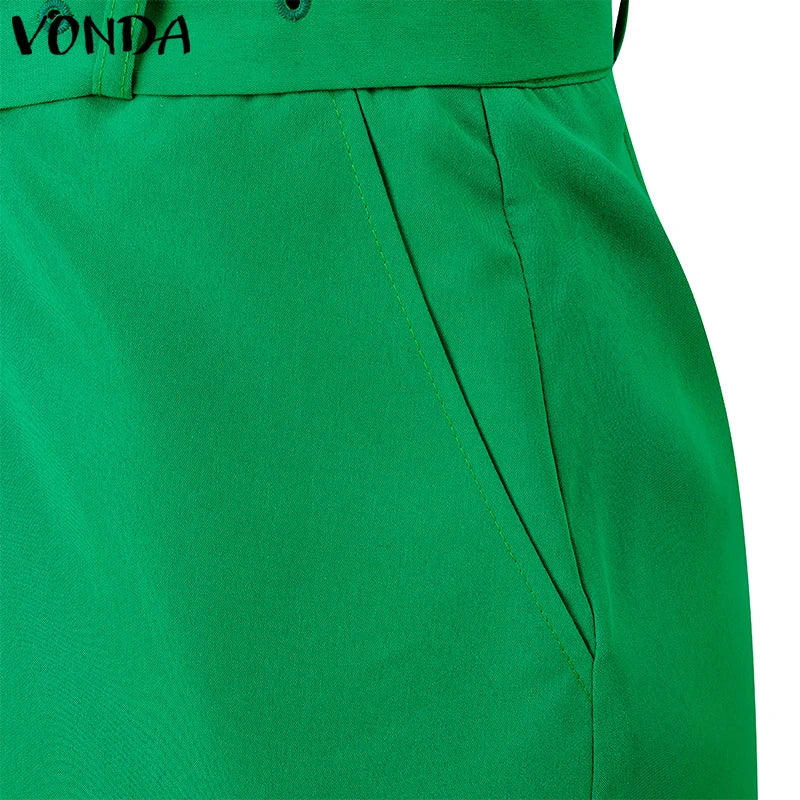 VONDA femmes jupes 2025 décontracté ceinture bouton conception fente longues jupes élégant couleur unie bureau dame bas surdimensionné