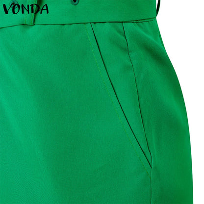 VONDA femmes jupes 2025 décontracté ceinture bouton conception fente longues jupes élégant couleur unie bureau dame bas surdimensionné