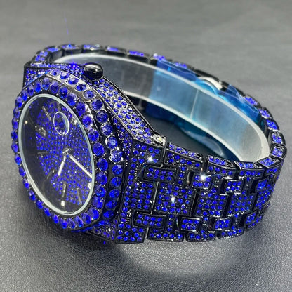 2024 Hip Hop hommes montres à quartz MISSFOX automatique Date glacé montre-bracelet mode bleu diamant bijoux montre pour homme livraison gratuite
