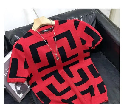 T-shirt à manches courtes Ice Inj, col rond, conception haut de gamme, fouet, imprimé géométrique, loisirs simples, mode estivale, nouveau, 2024