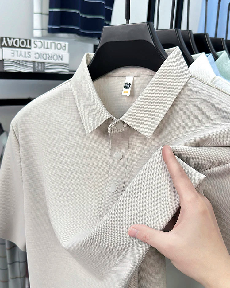 2025 Chemise polo gaufrée sportive pour hommes |   Tailles supérieures de Tennis de Golf évacuant l'humidité S-5XL, boutons-pression, antibactérien 7A de haute qualité