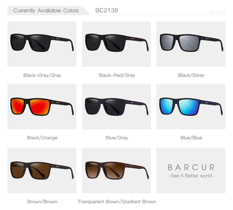 BARCUR Design-Lunettes de soleil polarisées TR90 pour homme et femme, accessoire de sport léger, protection UVAB