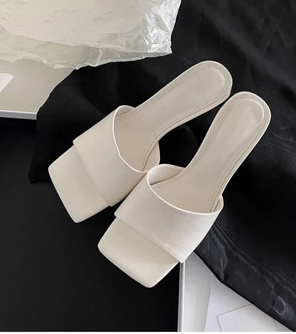 Pantoufles d'été à talons compensés pour femmes, élégantes, bout carré, diapositives à enfiler, robe d'extérieur, chaussures de Style de rue