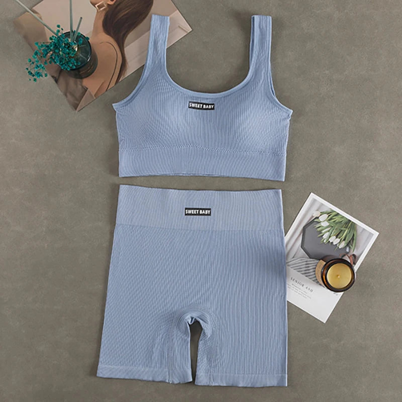 Ensemble de yoga sans couture pour femmes, combinaisons d'entraînement de fitness, soutien-gorge de sport, leggings taille haute, vêtements de sport sexy en V profond, nouveau, 2024