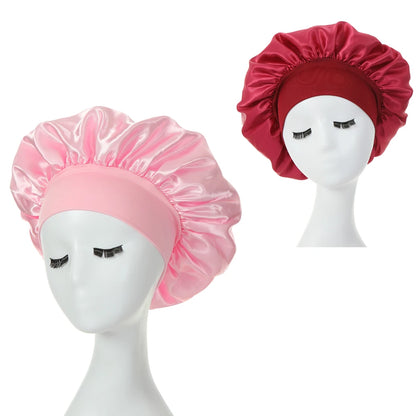 2 pièces lait Imitation soie large bord Satin tissu femmes cheveux chapeau Bonnet bande élastique chapeaux bonnets pour les femmes