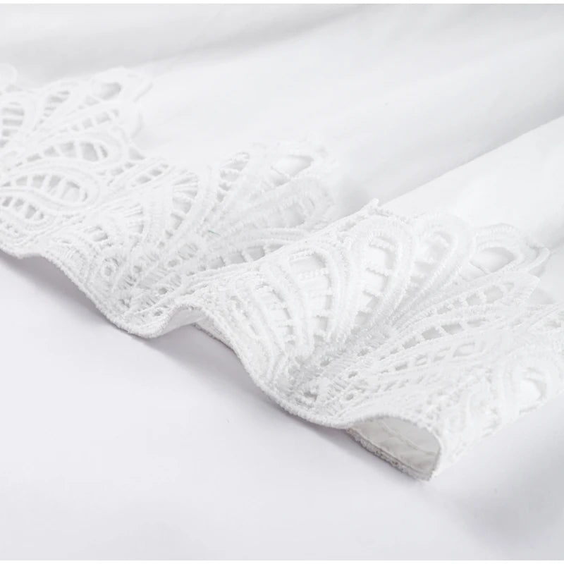 Robe longue en dentelle ajourée pour femmes, élégante, couleur unie, col en v, Patchwork, manches bouffantes, moulante, nouvelle collection printemps 2025