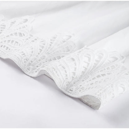 Robe longue en dentelle ajourée pour femmes, élégante, couleur unie, col en v, Patchwork, manches bouffantes, moulante, nouvelle collection printemps 2025