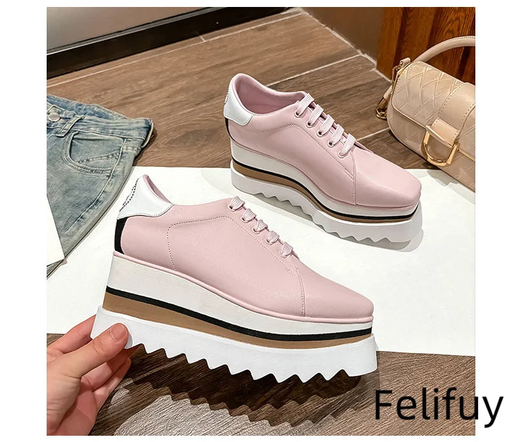 Baskets Blanches en Cuir de Vache pour Femme, Chaussures à Semelle Optique, Décontractées, à Lacets, Confortables, d'Extérieur, de Styliste, Printemps 2024