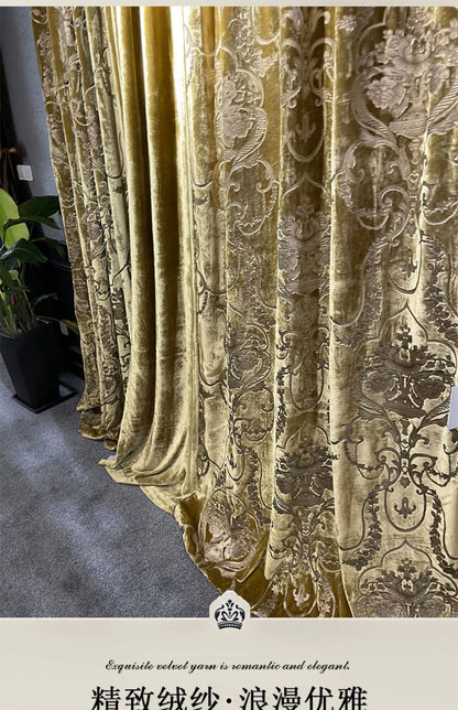 Rideaux occultants de luxe en feuille de velours de soie, estampage doré, pour salon, chambre à coucher, salle à manger, Nature, taille verticale personnalisée, Tulle blanc