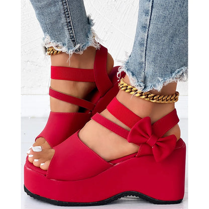 Peep Parker-Sandales à l'offre elles compensées avec nœud papillon pour femmes, sandales en daim, style coréen, printemps, automne, été, 03/Casual, 2024