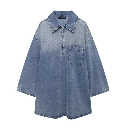 Jupe en jean zippée à col polo, nouveau style, robe décontractée adt fit, vente en gros transfrontalière, tendance européenne et américaine