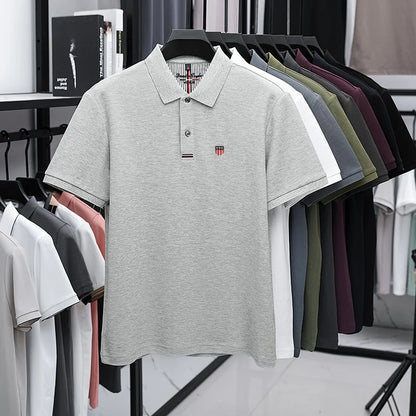 Polo d'été brodé de haute qualité pour hommes, chemise à manches courtes en pur coton respirant et décontracté pour affaires