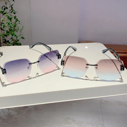 KAMMPT dégradé thé à la mode femmes lunettes de soleil surdimensionné sans monture rétro nuances pour décor marque de luxe Design conduite lunettes de soleil