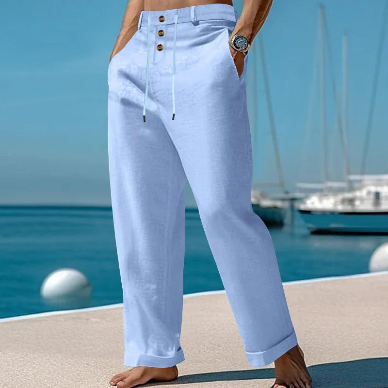 Pantalon de plage confortable en coton et lin pour hommes, sangle droite, haute qualité, décontracté, printemps et automne, nouvelle mode, 2025