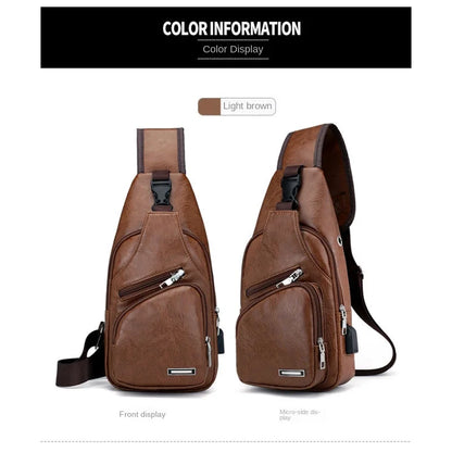 Nouveau sac de poitrine USB pour hommes portable grande capacité charge sac à bandoulière décontracté sports de plein air sac de poitrine en polyuréthane