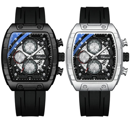 CHENXI-Montre de sport à quartz pour homme, bracelet en silicone noir, chronographe, date, marque originale, mode