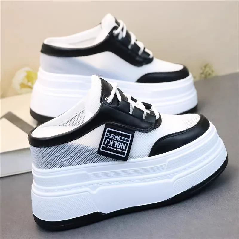 Pantoufles d'Été à Semelles Compensées pour Femmes, Chaussures Paresseuses en Maille Respirante pour Petits Pieds, Sandales à Plateforme Antidérapantes