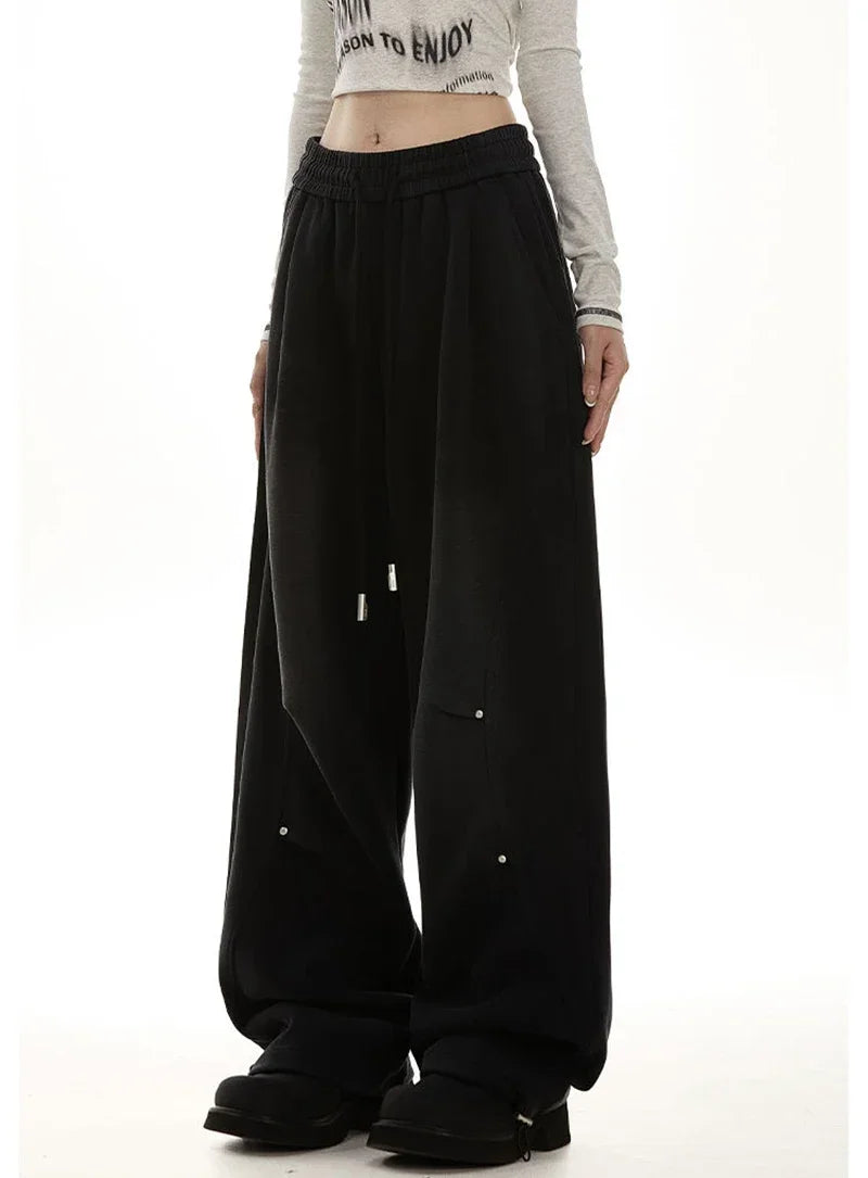 Pantalon de survêtement américain pour femmes, Streetwear, taille haute, Vintage, droit, Hip Hop, Harajuku, ample, à lacets, jambes larges, Baggy