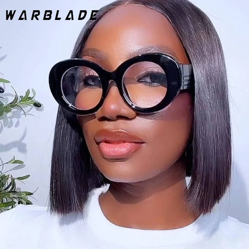 Lunettes anti-lumière bleue à rayures jaunes rétro pour femmes, lunettes transparentes, grande monture ronde, marque de luxe, 2025