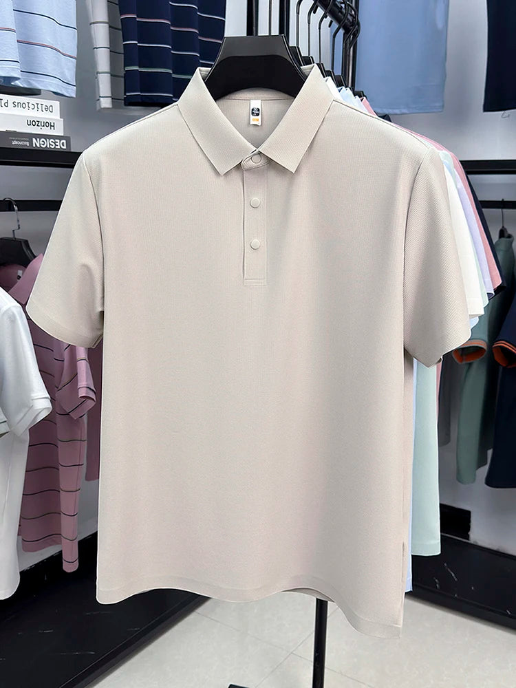 2025 Chemise polo gaufrée sportive pour hommes |   Tailles supérieures de Tennis de Golf évacuant l'humidité S-5XL, boutons-pression, antibactérien 7A de haute qualité