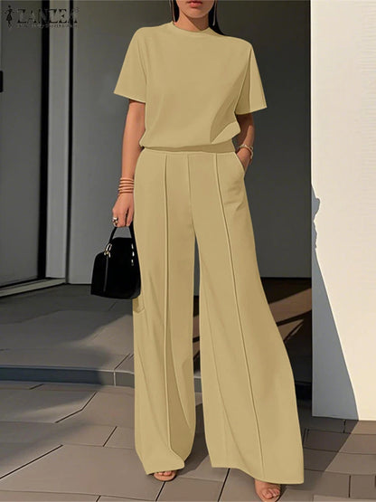 Élégant Chic femmes 2 pièces ensembles ZANZEA femme 2025 mode 2 pièces tenues costumes sans manches Blouses et pantalons à jambes larges ensembles