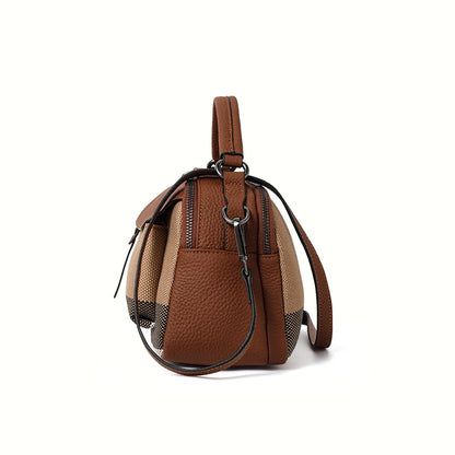 Sac à main chic à motif écossais – Toile premium – Mélange de cuir, haut élégant – poignée et bandoulière