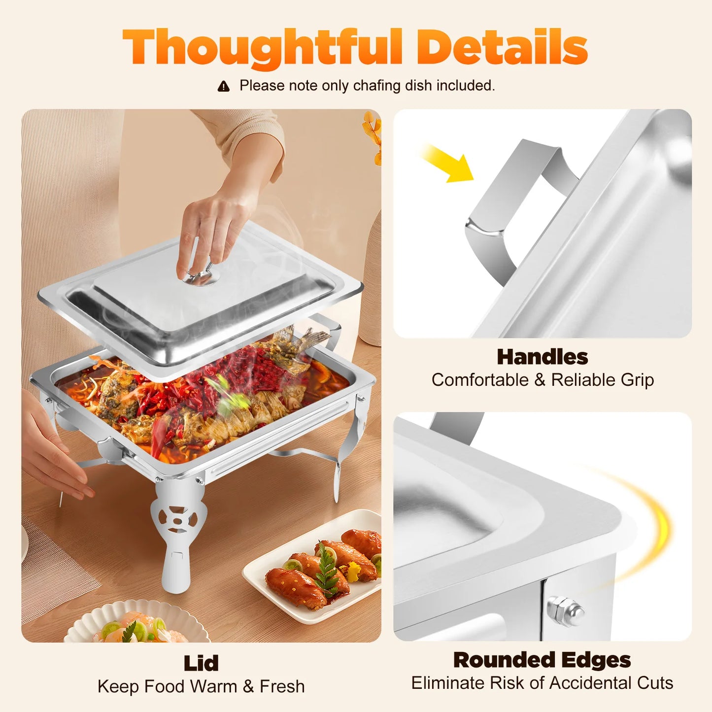 Réchaud/couvercle en acier inoxydable 6L, récipient chauffant pour Catering, Buffet de fête, poêle carré en libre-Service