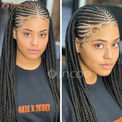 Perruque tressée synthétique Cornrow Box, perruques Full Lace Front, tresses tribales, perruque tressée Jgreeting Box, perruque tressée Faux Locs sans nœuds, 36 po