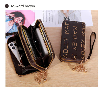 Portefeuille long simple de grande capacité, Sac à fermeture éclair en simili cuir, Sac d'embrayage multifonctionnel décontracté