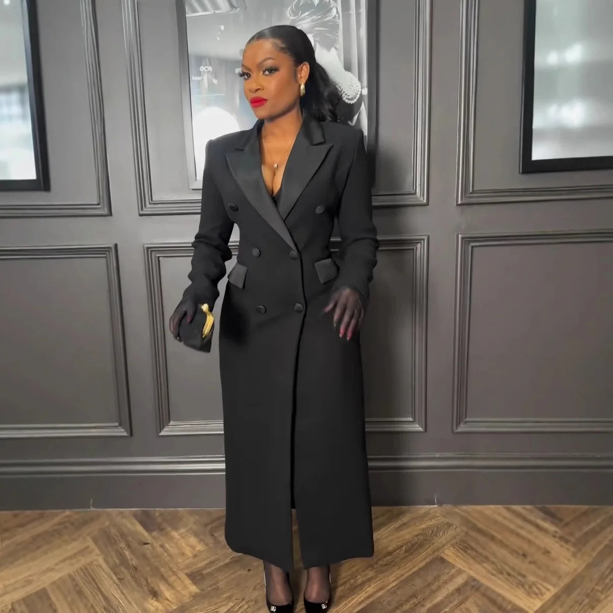 CM.YAYA-Robe longue crantée à manches longues pour femmes, robe de soirée élégante, robe de rue, double boutonnage, sexy, mode, avocat, travail, nuit, printemps