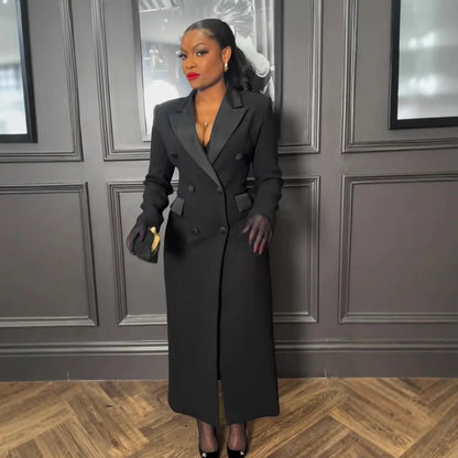 CM.YAYA-Robe longue crantée à manches longues pour femmes, robe de soirée élégante, robe de rue, double boutonnage, sexy, mode, avocat, travail, nuit, printemps