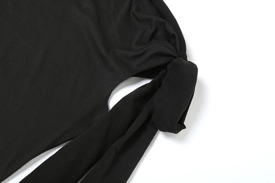 Bizarre chat une épaule robe femme été Sexy solide élégant noeud pansement sans manches moulage Simple fête maigre robes