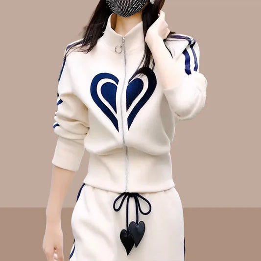 Printemps automne femmes survêtement de sport col montant fermeture éclair sweats + pantalons 2 pièces costumes dames tenues de mode vêtements de sport amples