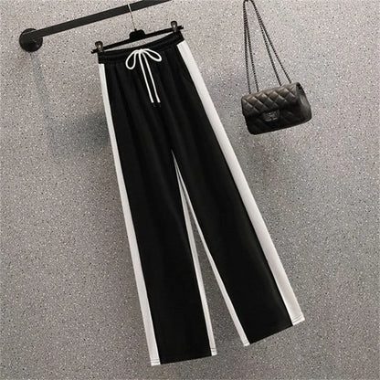 Ensemble deux pièces pour femmes, chemise à manches longues et col Polo, décontracté, Patchwork, jambes larges, nouvelle collection automne 2024