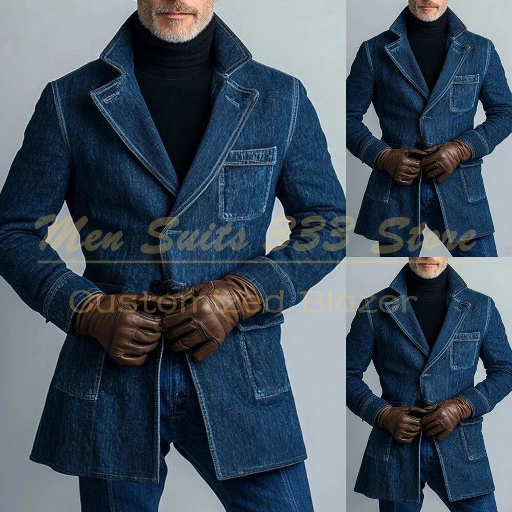Costumes pour hommes personnalisés de haute qualité, simple boutonnage, revers cranté, coupe cintrée, veste en Denim 2 pièces, pantalon, Blazer élégant, vêtements