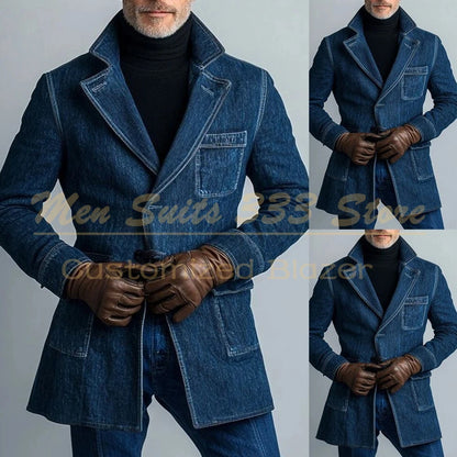 Costumes pour hommes personnalisés de haute qualité, simple boutonnage, revers cranté, coupe cintrée, veste en Denim 2 pièces, pantalon, Blazer élégant, vêtements