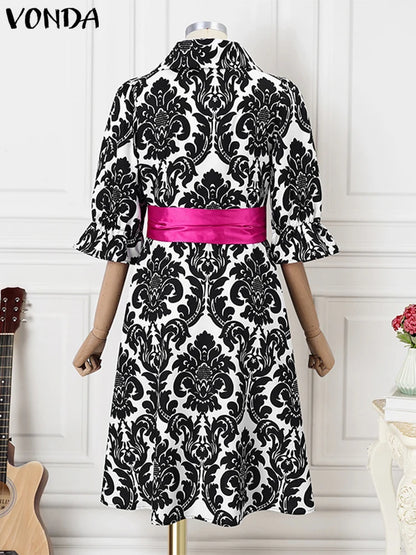 VONDA-Robe de Soirée Imprimée pour Femme, Tenue Éducative Bohème, Col Montant, Ceinture à Nministériels d, Décontractée, Élégante, Été, 2025