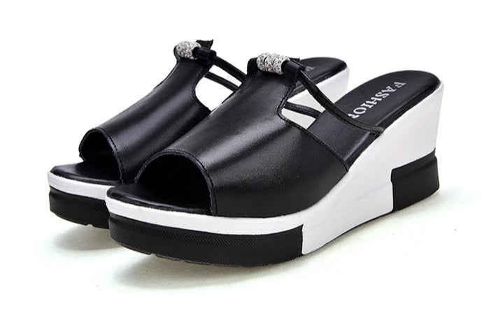 Pantoufles d'été pour femmes, tongs à fond épais, sandales décontractées à talons hauts pour dames