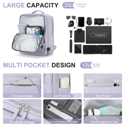 Sac à dos de voyage, sac de cabine, sac à dos Ryanair 40x20x25, sac à dos pour ordinateur portable 15,6 pouces pour hommes et femmes, sac à dos décontracté 40x28x17