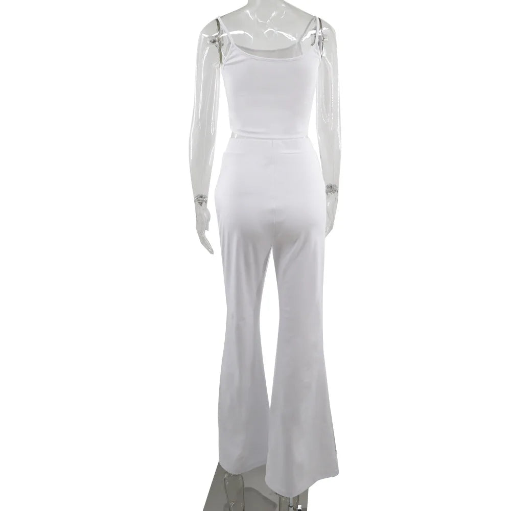 Haut court à bretelles spaghetti et pantalon évasé adt pour femmes, olympiques décontractés, ensemble deux pièces monochromes simples, tenues d'été sexy