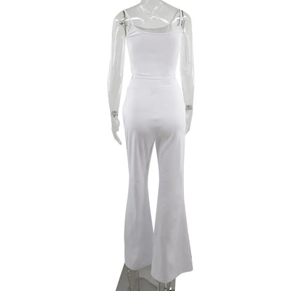 Haut court à bretelles spaghetti et pantalon évasé adt pour femmes, olympiques décontractés, ensemble deux pièces monochromes simples, tenues d'été sexy