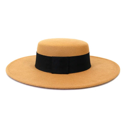 Chapeau français en feutre pour femme, grand bord large, Fedora, Derby en laine d'hiver, chapeaux de mariage et de jazz, dessus plat, 10cm