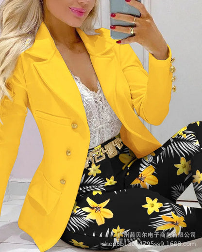 Veste crayon taille haute à double boutonnage pour femme, col imbibé, blanc tempérament, mode Piedmont, printemps et été, 2 pièces