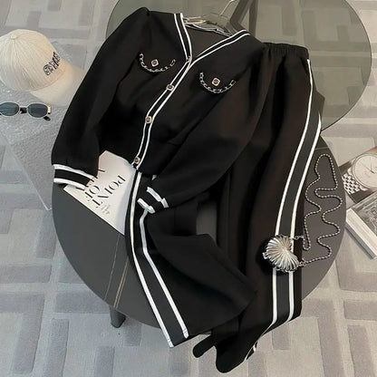 Printemps et automne haut de gamme sport décontracté ensemble femmes Western col en v haut pantalon à jambes larges deux pièces Setj Uicy Corture survêtement