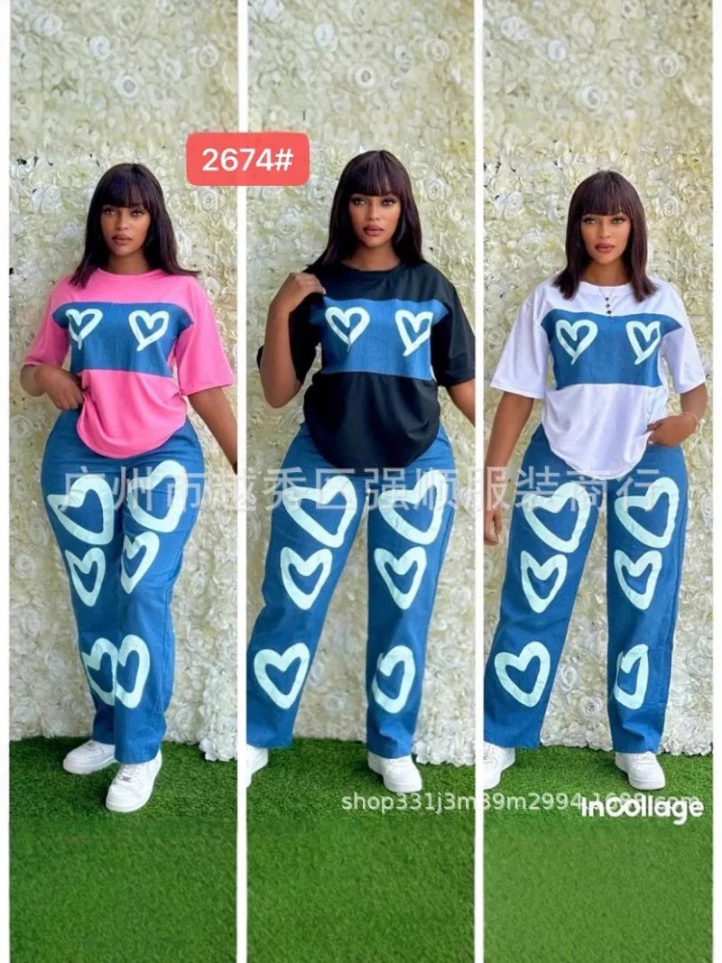 Personnalisé 2025 nouvelles femmes rayure imprimé 2 pièces ensembles survêtement femmes décontracté grande taille bureau montre de sport et pantalon à jambes larges ensemble