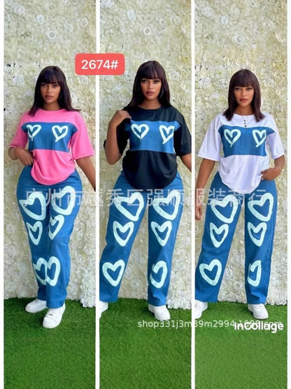 Personnalisé 2025 nouvelles femmes rayure imprimé 2 pièces ensembles survêtement femmes décontracté grande taille bureau montre de sport et pantalon à jambes larges ensemble