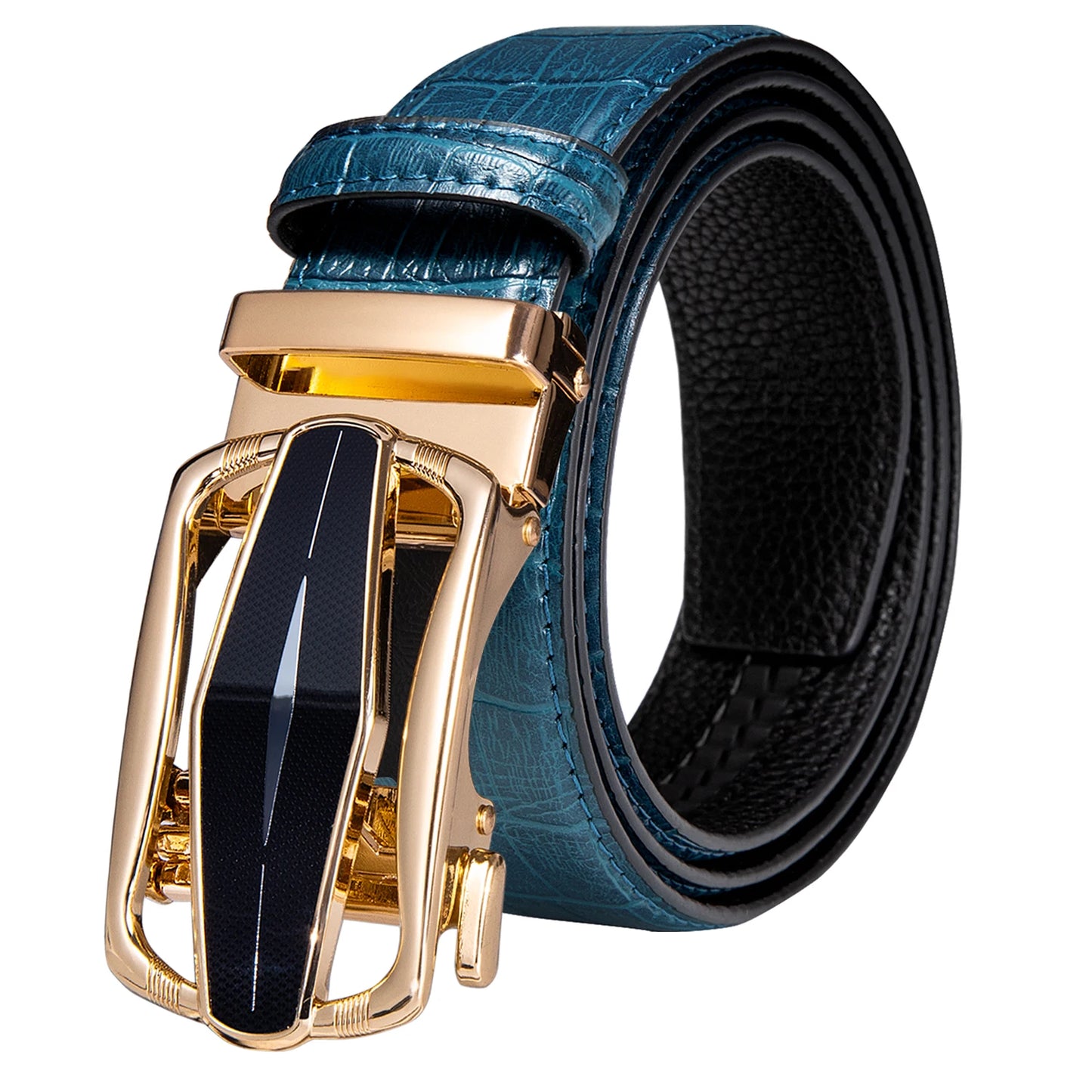 Ceinture en cuir de Crocodile bleu pour hommes, avec boucle automatique dorée, pour Jeans de Cowboy, nouvelle mode 2020