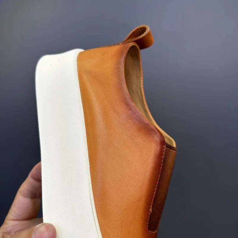 Baskets épaisses en cuir véritable pour hommes, chaussures décontractées, respirantes, à enfiler, haut de gamme